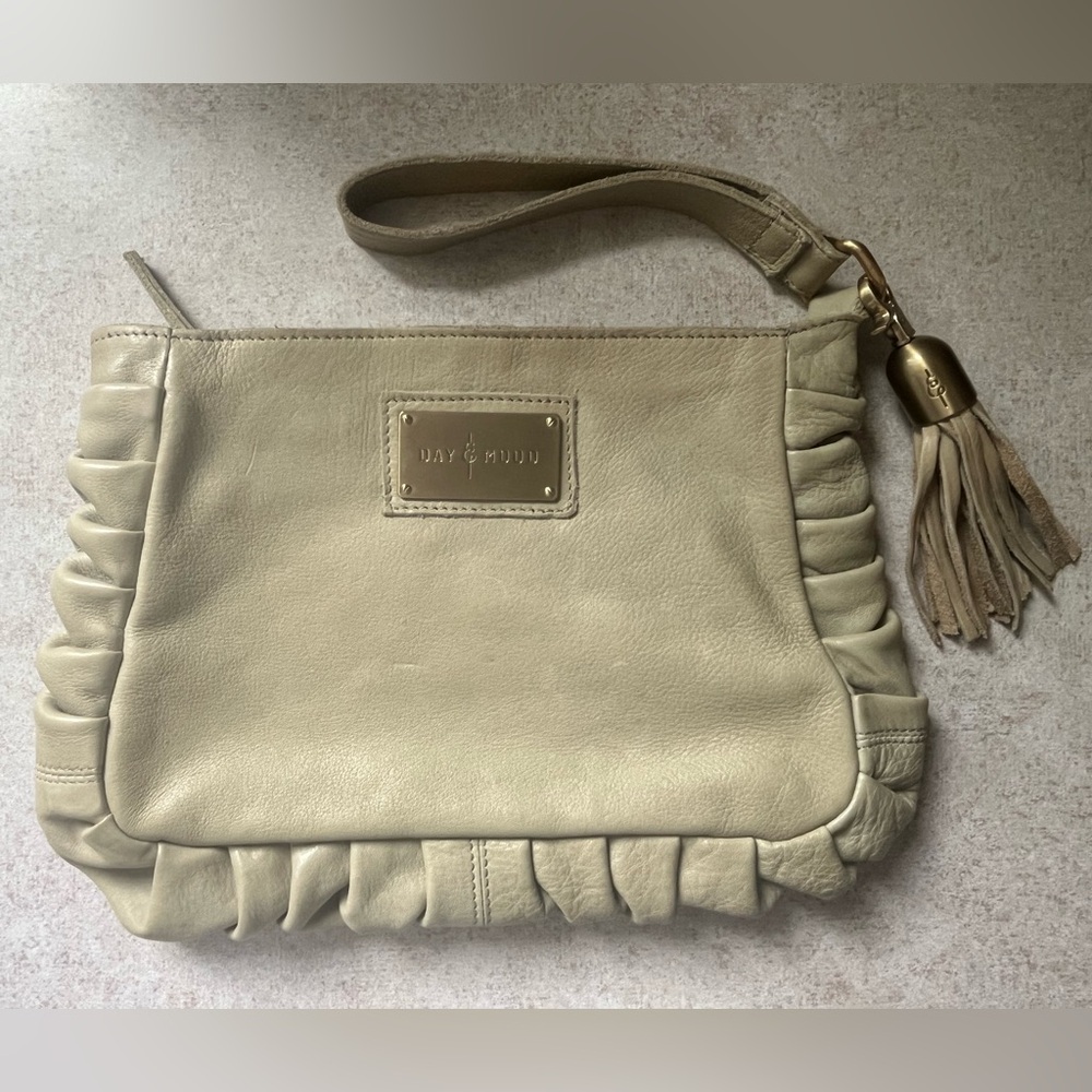 Women’s Day & Mood Cream Green Leather Frida Pleated Clutch Wristlet
